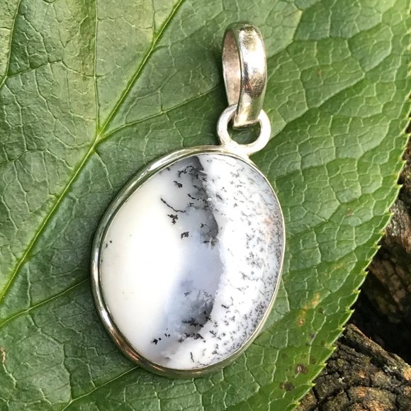 925 Sterling Silver Blue & White Agate Gemstone Rare Vintage Pendant - Picture 3 of 6